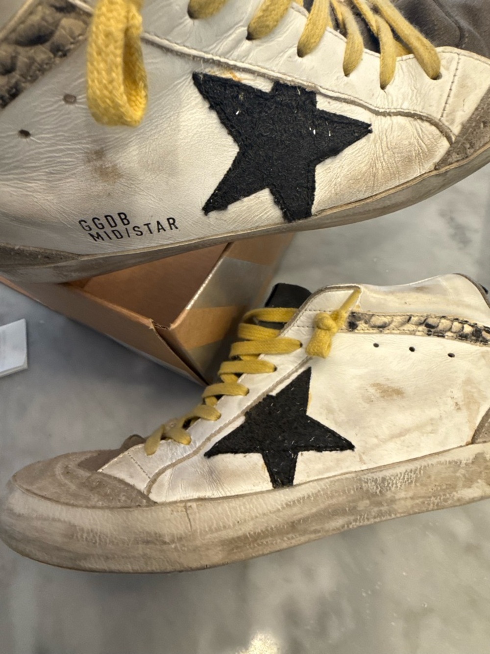 100% Authentic Golden Goose White, Gray and Yellow Sneakers w/ Yellow Laces - Picture 12 of 16